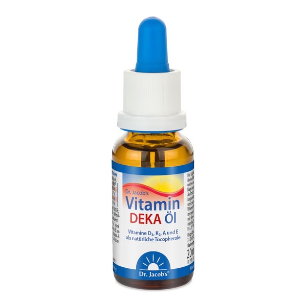 Dr. Jacob's Vitamin DEKA Oil 20 ml I Vitamins D3, A, E Tocopherols, K2 all-trans MK-7 in Pharmacopoeia Quality I Synergy for Immune System¹, Bones², Muscles I Well Bioavailable I Vegetarian