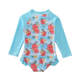 Sweegentle Traje de baño para niñas con protección UV UPF 50+ con cremallera de 4 a 12 años, Azul / Patchwork, 7-8 Años