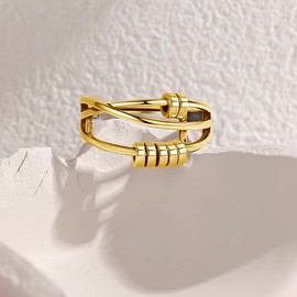 Kamise Silver Anxiety Ring for Women, 925 Sterling Silver Fidget Ring for Anxiety, Adjustable Beads Stress Relieving Spinner Ring, Gold Thumb Rings for Stress Relief, Unisex Anxiety Spinning Ring