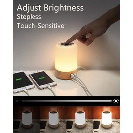 salipt LED Bedside Lamp, 4 USB Ports, Table Lamp Touch Dimmable, Continuous Brightness, 8 Colours and Colour Changing, Touch-Sensitive Night Light for Bedroom, Living Room and Office