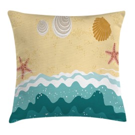 Ambesonne Oceano Círculos extravagantes Formación de ODD, Las Olas del Mar Cáscaras de Arena de Playa, 24" X 24", Sand Marrón Teal