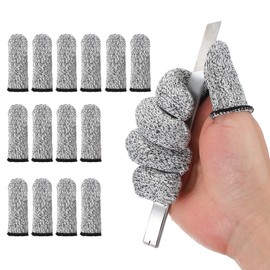 PATIKIL Cut Resistant Finger Cots Protectors 3 x 1.2 Inch, 14 Pcs Reusable Anti-Cut Finger Sleeve Covers for Kitchen Food Cutting Sculpture Work Garden, Grey