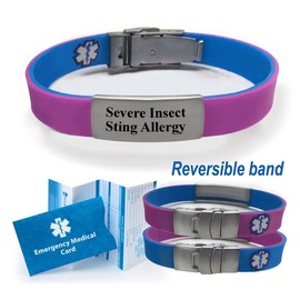 "Allergic to Insect STINGS" Sport/Slim Reversible Medical Alert ID Bracelet for Men and Women