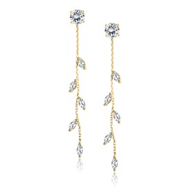 Chriscoco Leaf Drop Earrings for Women 925 Sterling Silver Post Hypoallergenic Wedding Bridesmaid Bridal Earrings Cubic Zirconia Crystal Long Dangle Earrings Gold Drop Earrings for Women Girls