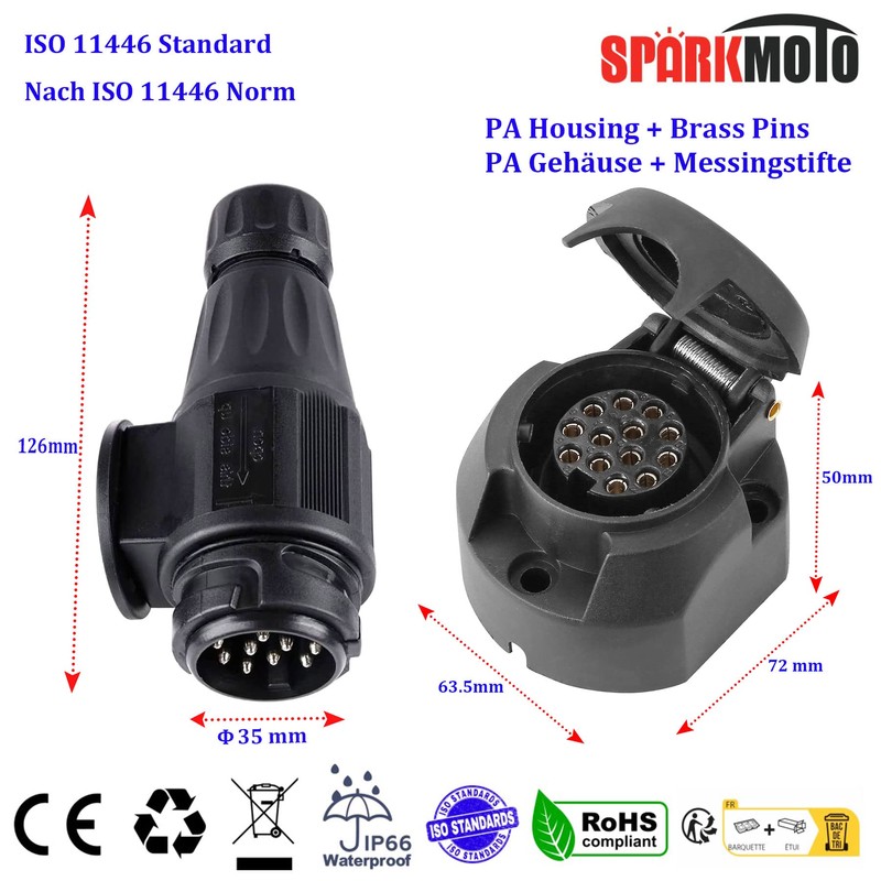 SPARKMOTO 13 Pin Trailer Plug and 13 Pin Trailer Socket,12V
