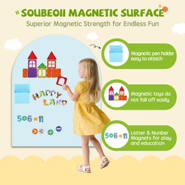 Soubeoii Magnetic Arch Wall Decal 40"x32" — Upgraded Self-Adhesive Magnetic Chalkboard, Magnet Wall for Kids, Includes 4 Magnet Sets, Chalk & Pen Holder for Playroom & Home Decor(Light Blue)