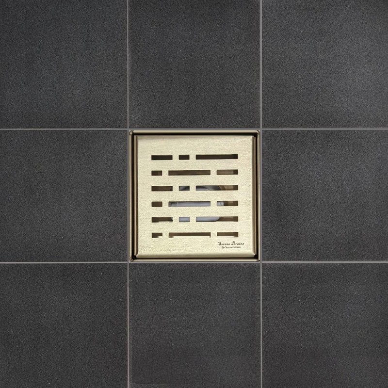 SereneDrains 304 Stainless Steel 4 Inch Square Brushed Gold Shower
