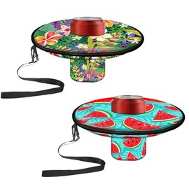 Neoprene Floating Drink Holder Floating Coaster Pool Drink Holder Pool Beer Holder with Rope for Summer Party Tub Lake Boat Water Fun, Medium Size (Tropical Style) 2 Pcs