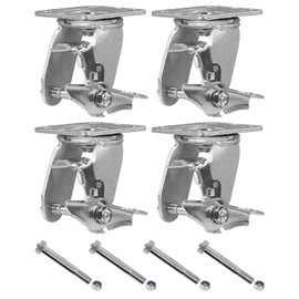 LONGRUNFORU 5" X 2" Swivel Caster Yoke W Brake Lock, Zinc Plated Steel Bracket and 4" X 4 1/2"Plate, Heavy Duty Caster Fork- Capacity Up to 1000 LBS Replacement（4 Brake）