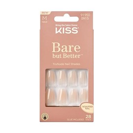 KISS Bare-But-Better Press-On Nails, Nail Glue Included, Embrace It, Light Nude, Medium Length, Coffin Shaped, 31 Ct