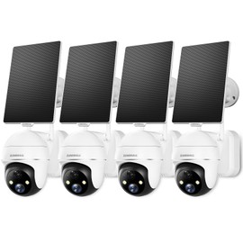 ZUMIMALL Security Cameras Wireless Outdoor - 4 Packs, 360° PTZ Outdoor Camera Wireless Solar Powered,2.4G WiFi, Spotlight/Siren//3MP Color Night Vision/AI Detection/IP66
