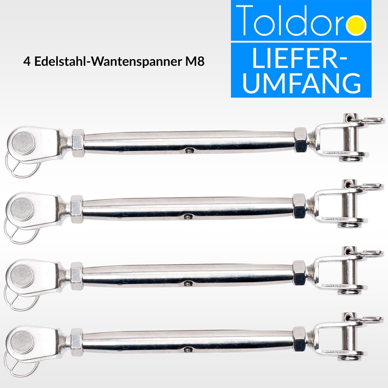 Toldoro® 4 x M8 Turnbuckle Tensioner Stainless Steel V4A /