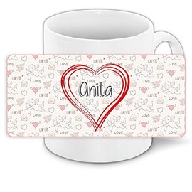 Liebestasse mit Namen Anita und schönem Love-Motiv mit Herzen - Keramiktasse Freundschafts-Tasse