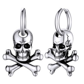GOLDCHIC JEWELRY Vintage Skull Earrings Huggie Hoops for Men Women, Stainless Steel Gothic Skeleton Biker Earrings for Teenage Boy