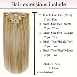 HILYN Clip in Human Hair Extensions, 120g Clips Light Brown Highlighted Platinum Blonde Real Human Straight Thick Silky Hair Clip in Extensions 7 PCS/Pack 16 Inch Clip in Hair Extensions for Women