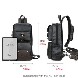 Leather Sling Bag Backpack for Men Women Cross Body Shoulder Chest Pack Outdoor Travel Camping Fishing Hunting Hiking Handbag Crossbody Daypack Black