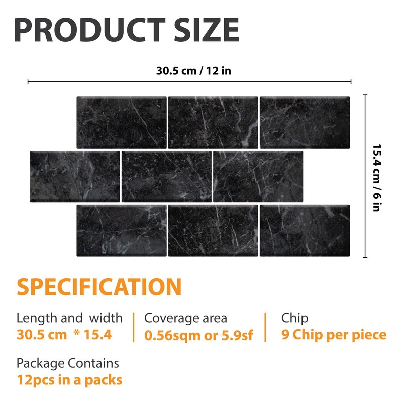 WALPLUS 12 Sheets Tile Stickers Glossy Removable Stick on Wall