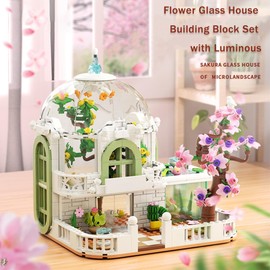 Loyratche Botanical Garden Building Set, Flower Glass House Building Block Set with Luminous - 732 PCS Greenhouse Buiding Toy with Flowers Potted Plants Bunny Animals Model Xmas Gift for Adults Teens