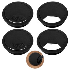 JIEYAO 4 Pcs Desk Cord Hole Cover for Cables, 60mm/2.3in Desk Wire Cord Grommet, Desk Cable Cord Organizer Desk Wire Hole Plug Cover Plastic Furniture Hole Cover for Cables & Cords Management (Black)