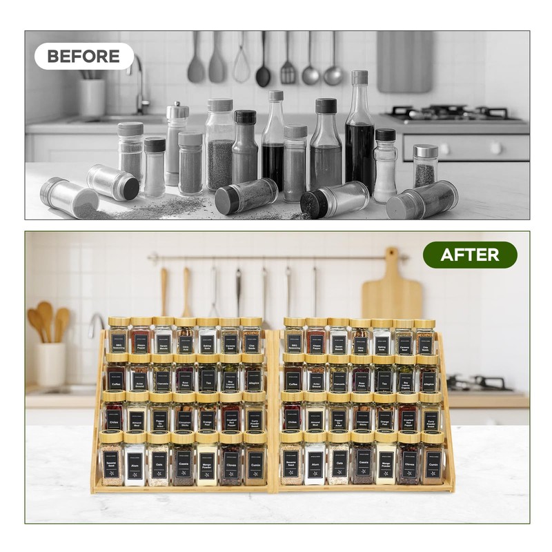 4 Tier Bamboo Spice Rack Organizer with 28 Spice Jars,