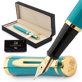 Wordsworth & Black Fountain Pen Set, Medium Nib, Includes 24 Ink Cartridges and Ink Refill Converter, Journaling, Calligraphy,[Turquoise Gold]