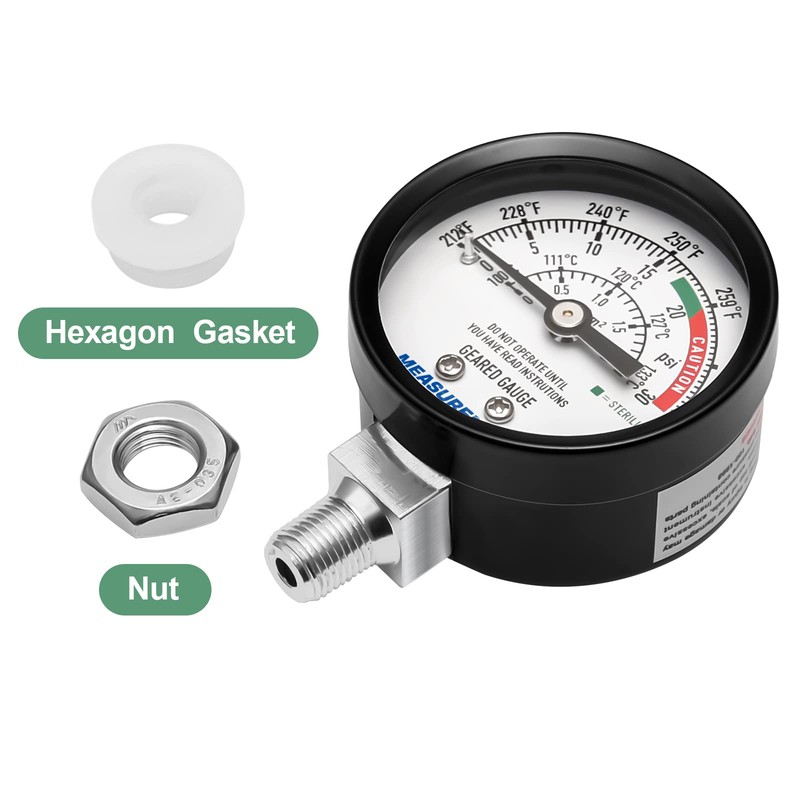 MEASUREMAN Black Steel Pressure Cooker Gauge, Pressure Canner Gauge, Steam