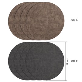 Myir JUN Round Placemats, Dual Sided Faux Leather Place Mats Set of 4 Indoor/Outdoor Non-Slip Washable Table Mats (Gray Brown, Set of 4)