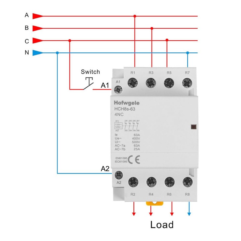 Hofwgele HCH8s-63 4NC AC contactor 4 Pole 63A Four Normally