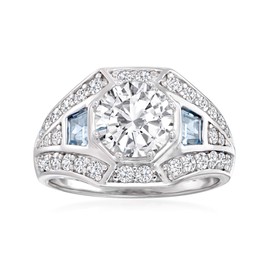 Ross-Simons 2.62 ct. t.w. CZ and .50 ct. t.w. Simulated Aquamarine Ring in Sterling Silver. Size 9