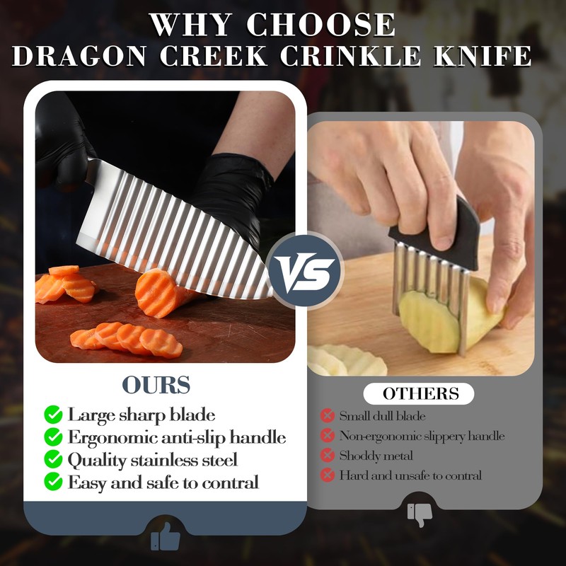 Dragon Creek Crinkle Cutter Knife - Wavy Chopper Potatoes Crinkle
