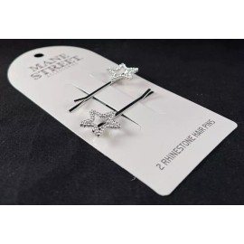 Mane Street Accessories - 2 Rhinestone Hair Pins - Star - Bobby Pin Set - Silver