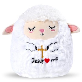 Deorfuy Lamb Baptism Gifts for Girl Boys, Jesus Love Me Plush Lamb Stuffed Animal Kids, First Communion Religious Christian Easter Stuffed Animals Gifts Party Favors(8 Inches)