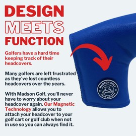 Classic Blade Putter Headcovers with Madson Golf Cart Magnet for Secure Positioning and Quick Access, Protective PU Leather Head Covers, Magnetic Golf Accessories, Golf Cart Accessories (Blue - Blade)