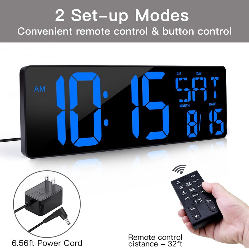 XREXS Large Digital Wall Clock with Remote Control, 16.5 Inch