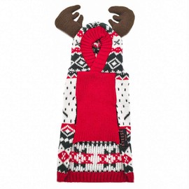 KYEESE Dog Sweater Hoodie with Leash Hole for Large Dogs Reindeer Snowflake Red Dogs Knitwear Pullover Pet Sweater Holiday