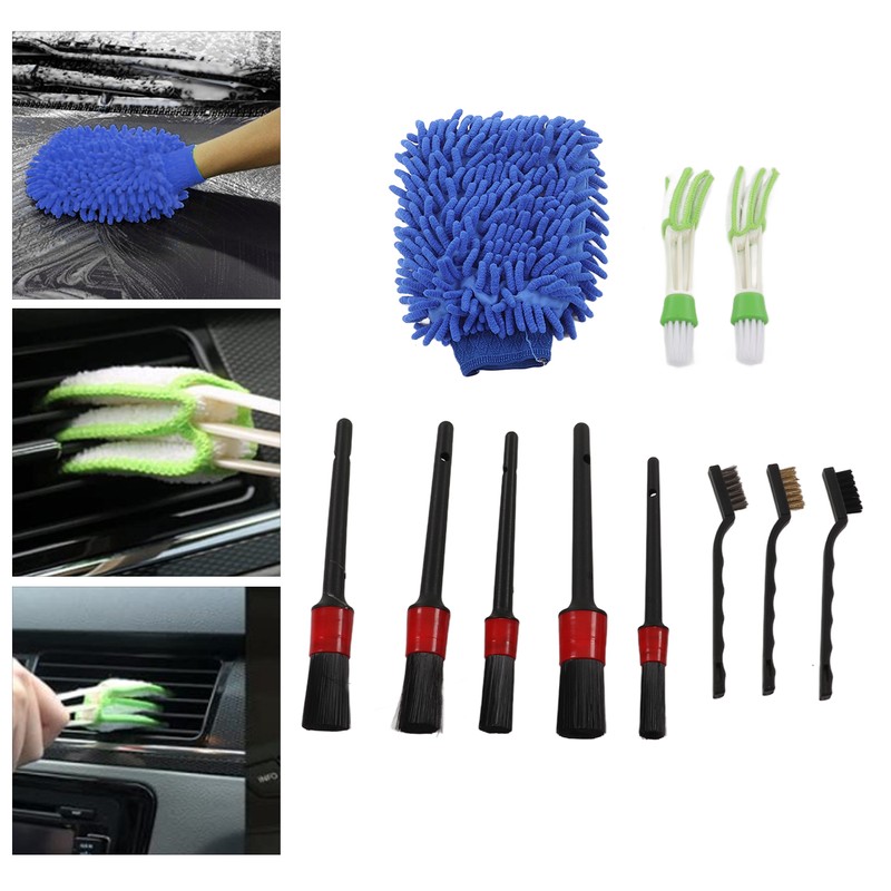 11PCS Car Cleaning Detailing Brush Set Interior Exterior Plastic for