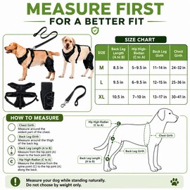 RDOPODNJ (M Dog Rear Leg Brace with Safety Harness and Leash, Adjustable Hind Leg Knee & Hip Support Wrap for Senior Dogs, Removable Straps for Weak Back Legs, Arthritis or Hip Dysplasia Support (M)