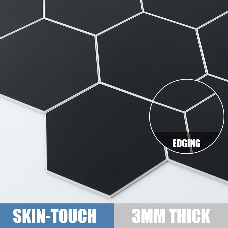6-Sheet Black Hexagon Peel and Stick Backsplash for Kitchen and