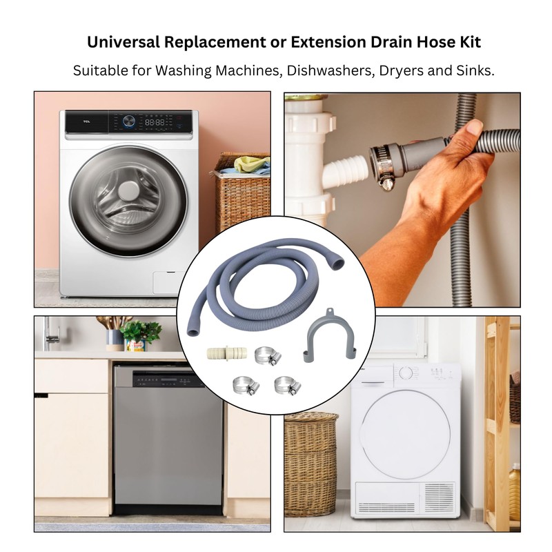 Extendable Washing Machine Hose, Drain Pipe Replacement or Extension Kit,