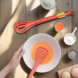 Multifunctional whisk, 2025 new 2-in-1 silicone egg beater and food holder for cooking eggs, pasta, bread, innovative kitchen cooking gadgets for grasping and stirring food Orange