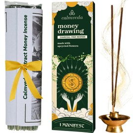 CALMVEDA Attract Money Incense Sticks - for Manifestating Abundance (80+ Sticks) with Aventurine Crystal Keychain for Unlocking Wealth | Spicy Aroma of Cinnamon Incense & Clove