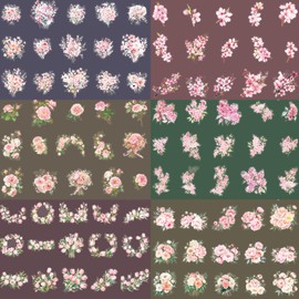 180Pcs Floral Scrapbook Stickers for Junk Journal, Nature Flower Clear PET Stickers for Scrapbooking, Planner, Journaling Supplies, Bullet Journal, Crafting (Pink Garden)