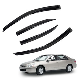 MXSAG 4pcs JDM 3D Wavy MU Style Window Visors Compatible with 2003-2007 Honda Accord 4-Door Sedan, Front+Rear Left+Right Outside Mount Type Dark Smoke Tint Tape-On Side Sun Rain Guards Set of 4