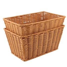 JOIKIT Rectangle Wicker Basket Storage Basket 30x20x15cm Rattan Basket Deep Bread Basket for Kitchen Home Pack of 2