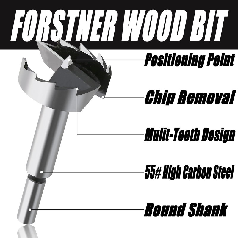 Vearter 48mm Forstner Drill Bit, High Carbon Steel Multi-Tooth Woodworking