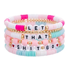 Jvvsci Inspirational Motivational Gifts Bohemian Stackable Stretch Bracelets Set Boho Preppy Jewelry for women Friends BFF Sisters Encouragement Gift Uplifting Gift For Her (Let that Sh*t Go)