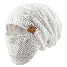 REDESS Beanie Hat for Men and Women Winter Warm Hats Knit Slouchy Thick Skull Cap with Face Cover White