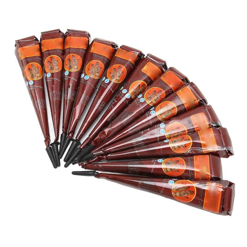 12PCS Temporary Tattoo Paste Cones Brown India Hand Painting Drawing