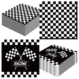 50 Pack Black and White Checkered Flag Party Napkins 6.5 x 6.5 Inch Racing Car Theme Napkins for Birthday Party Supplies Race Car Disposable Paper Napkins for Kids Baby Shower Party Decorations Favors