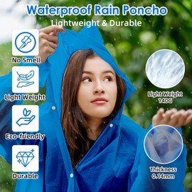 Trenovo Rain Ponchos for Adults Reusable, Rain Coat for Women or Men Waterproof, Rain Jacket Emergency with Hood, Black, 1 Pack